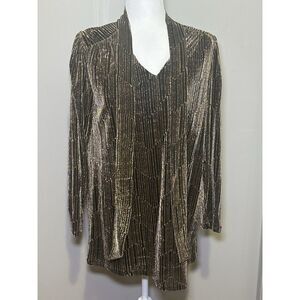 Compania Fantastica Black Silver Long Sleeve‎ Tie Neck Mini Dress Tunic Size L